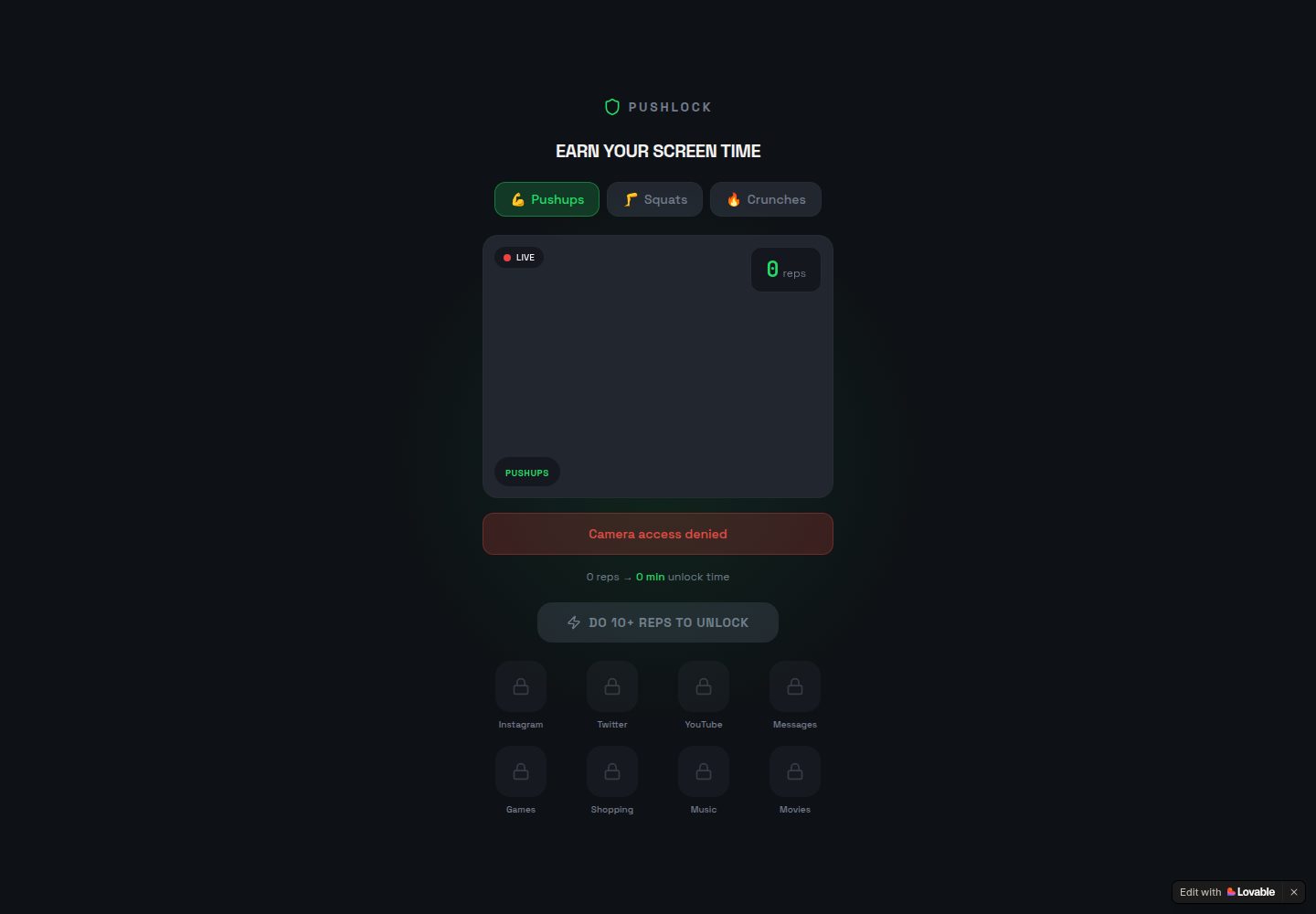 PushLock public website screenshot