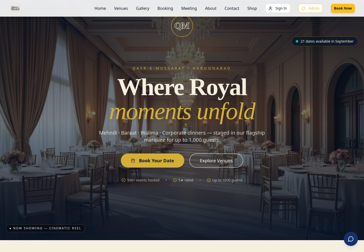 Qasr-e-Mussarat public website screenshot