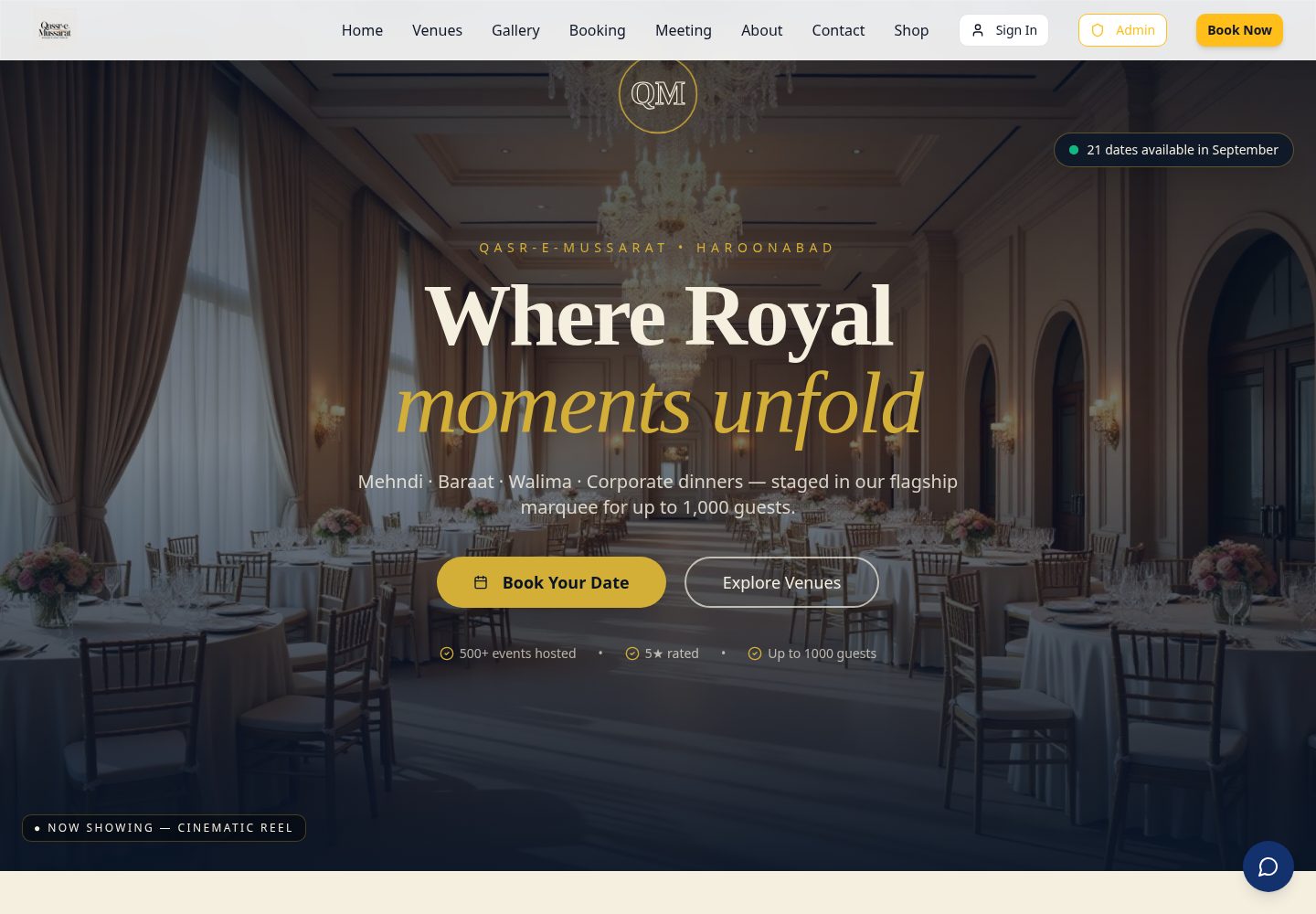 Qasr-e-Mussarat public website screenshot