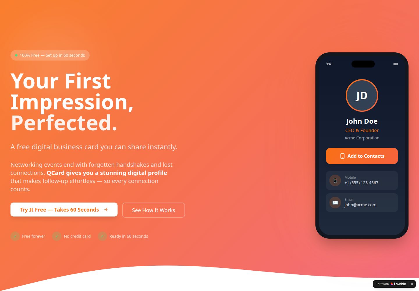 QCard public website screenshot