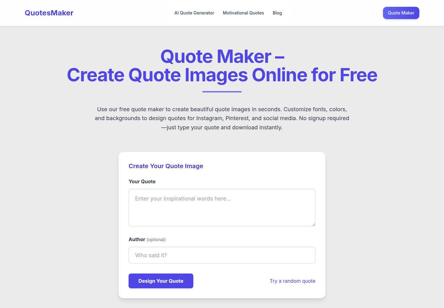 QuotesMaker public website screenshot