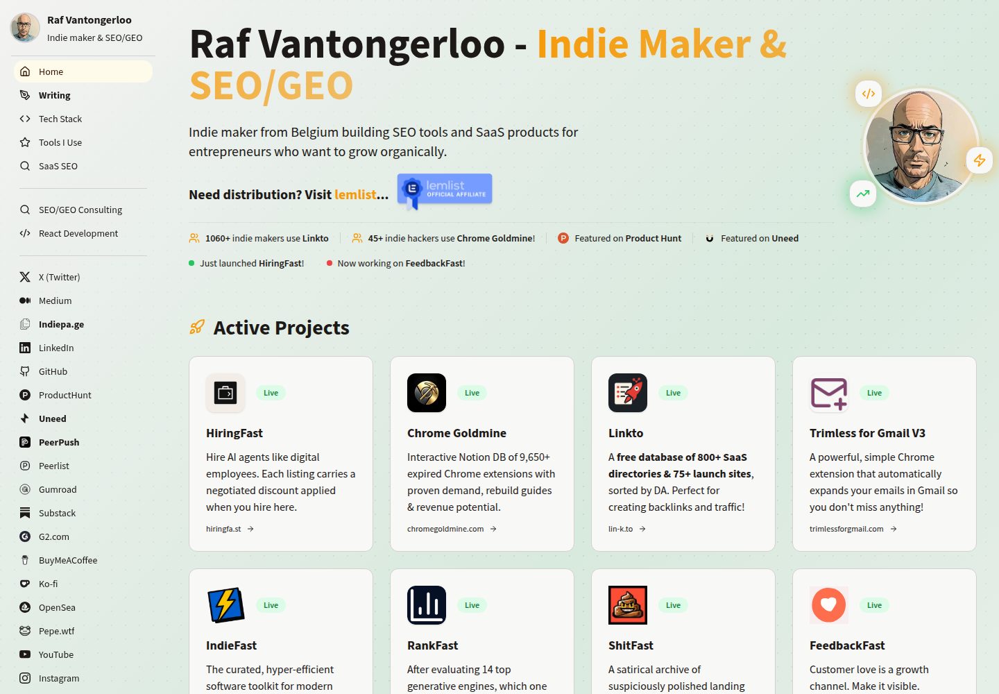 Raf Vantongerloo public website screenshot