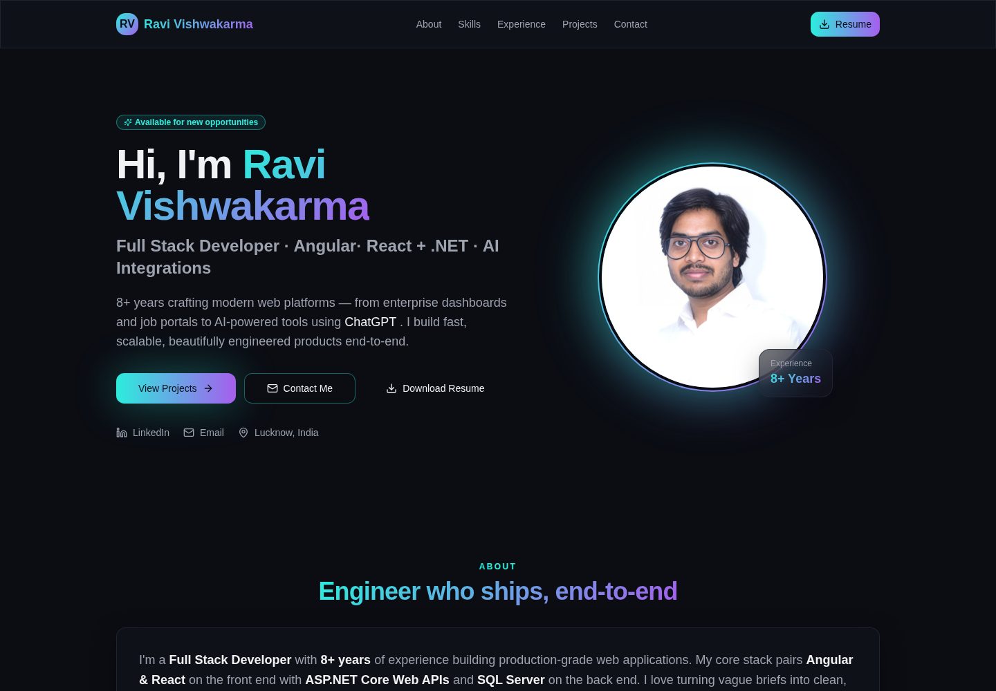 Ravi Vishwakarma public website screenshot