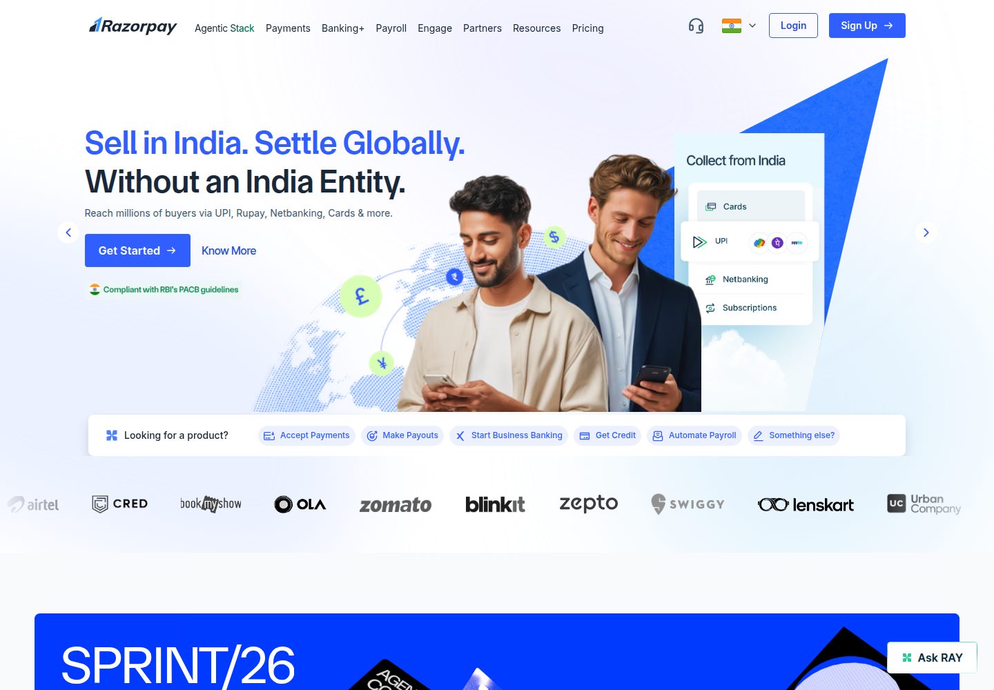 Razorpay public website screenshot