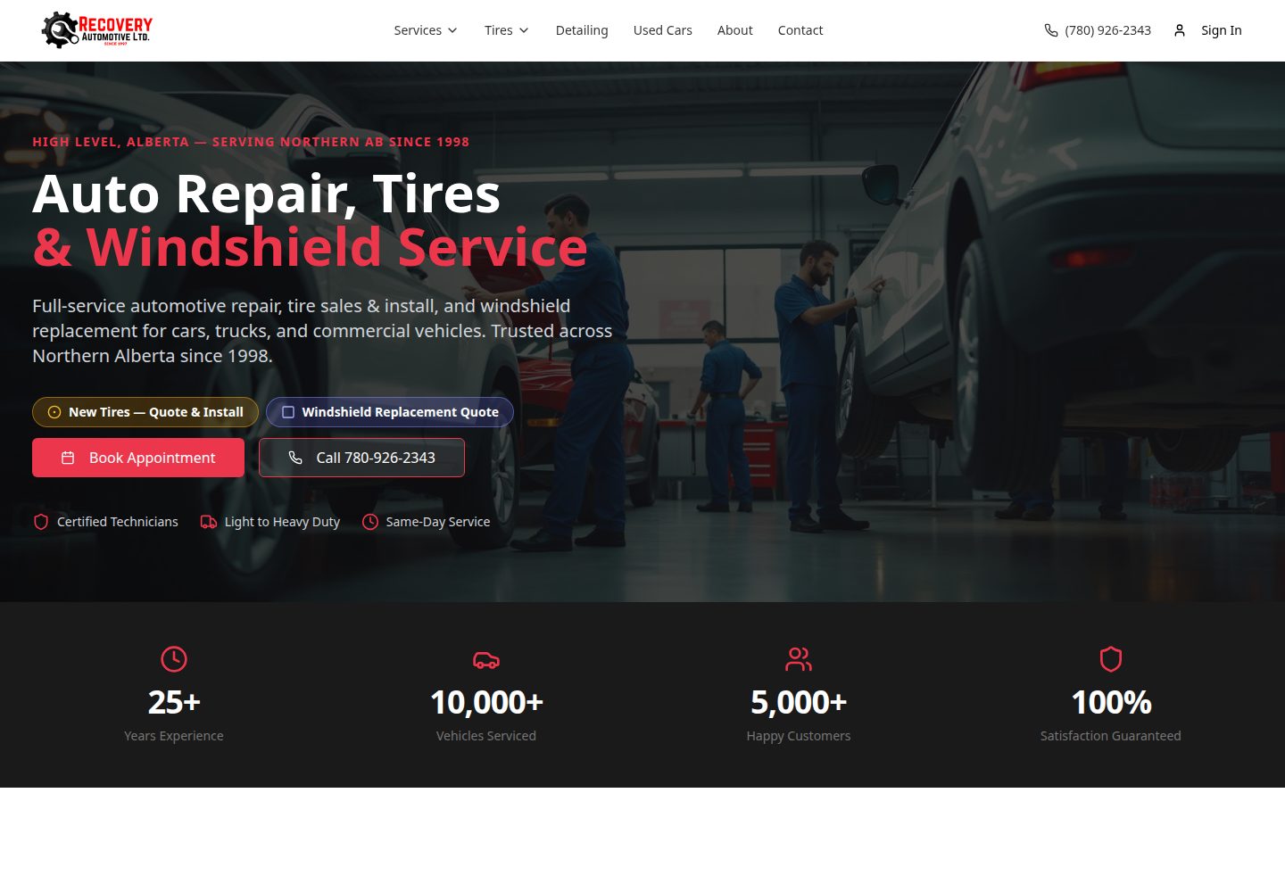 Recovery Automotive public website screenshot