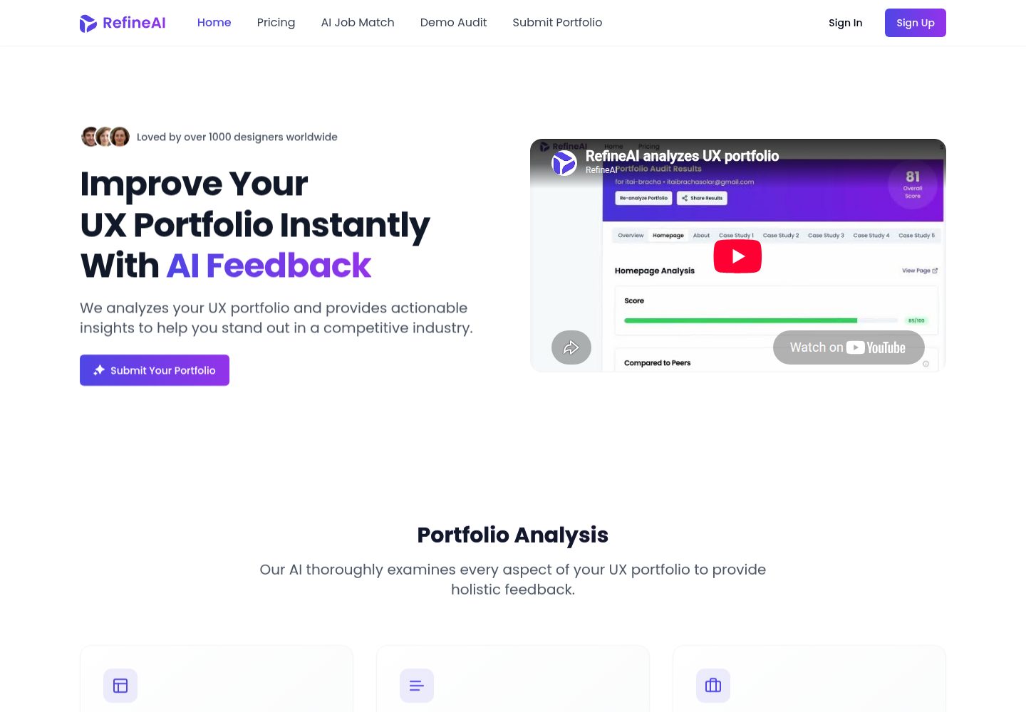 RefineAI public website screenshot
