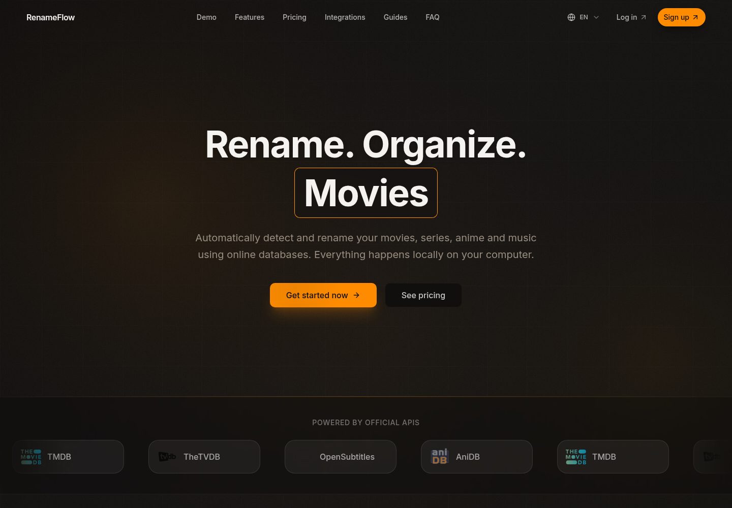 RenameFlow public website screenshot