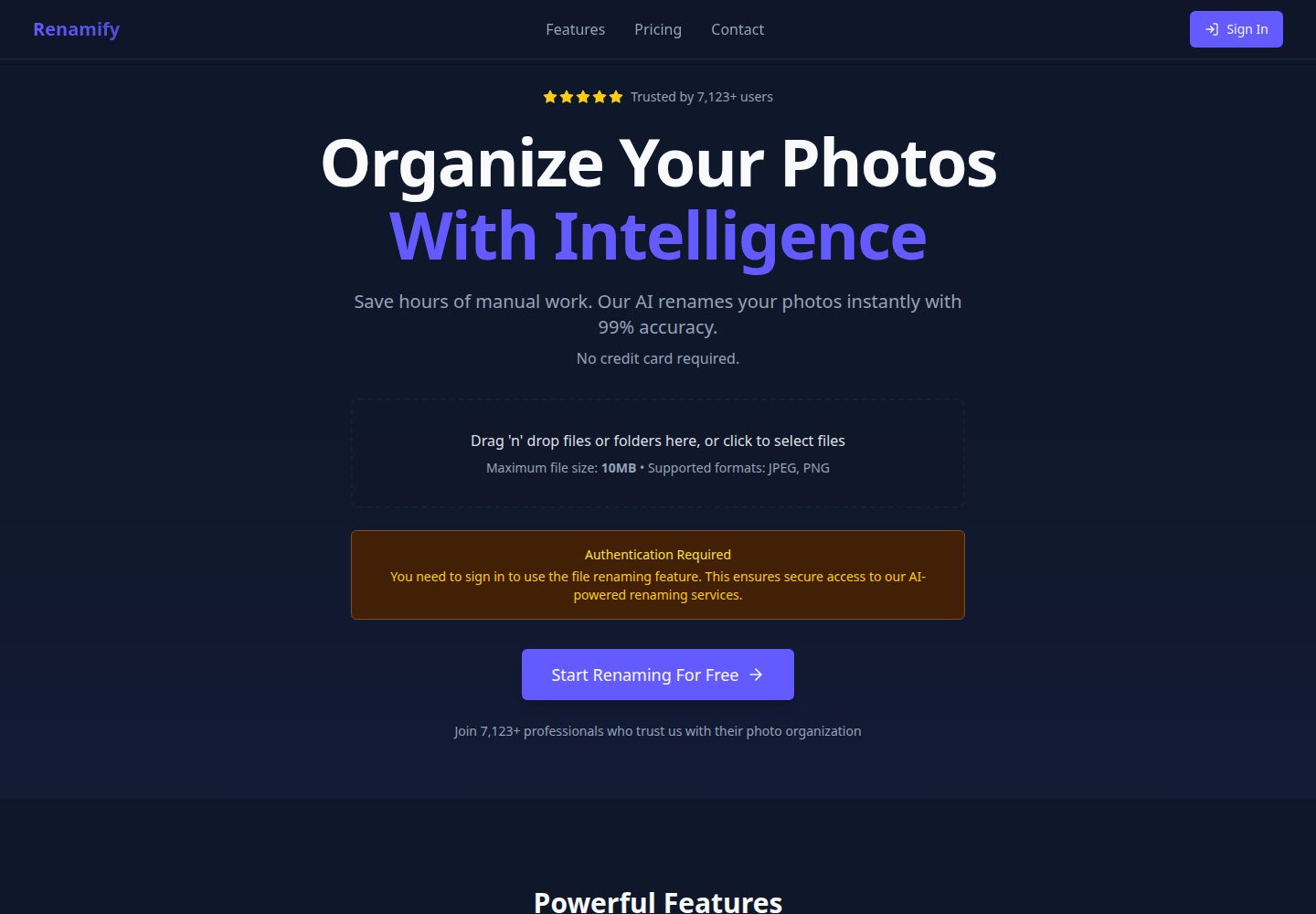Renamify public website screenshot