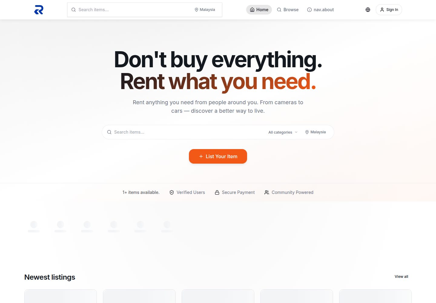 Renty public website screenshot