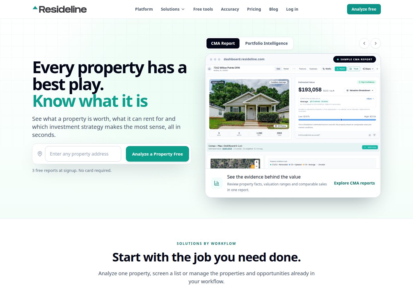 Resideline public website screenshot