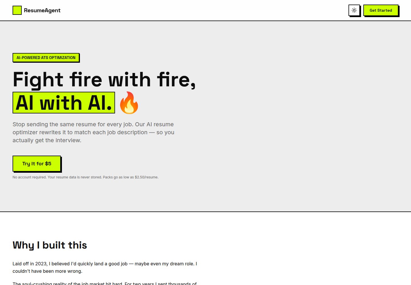 ResumeAgent public website screenshot