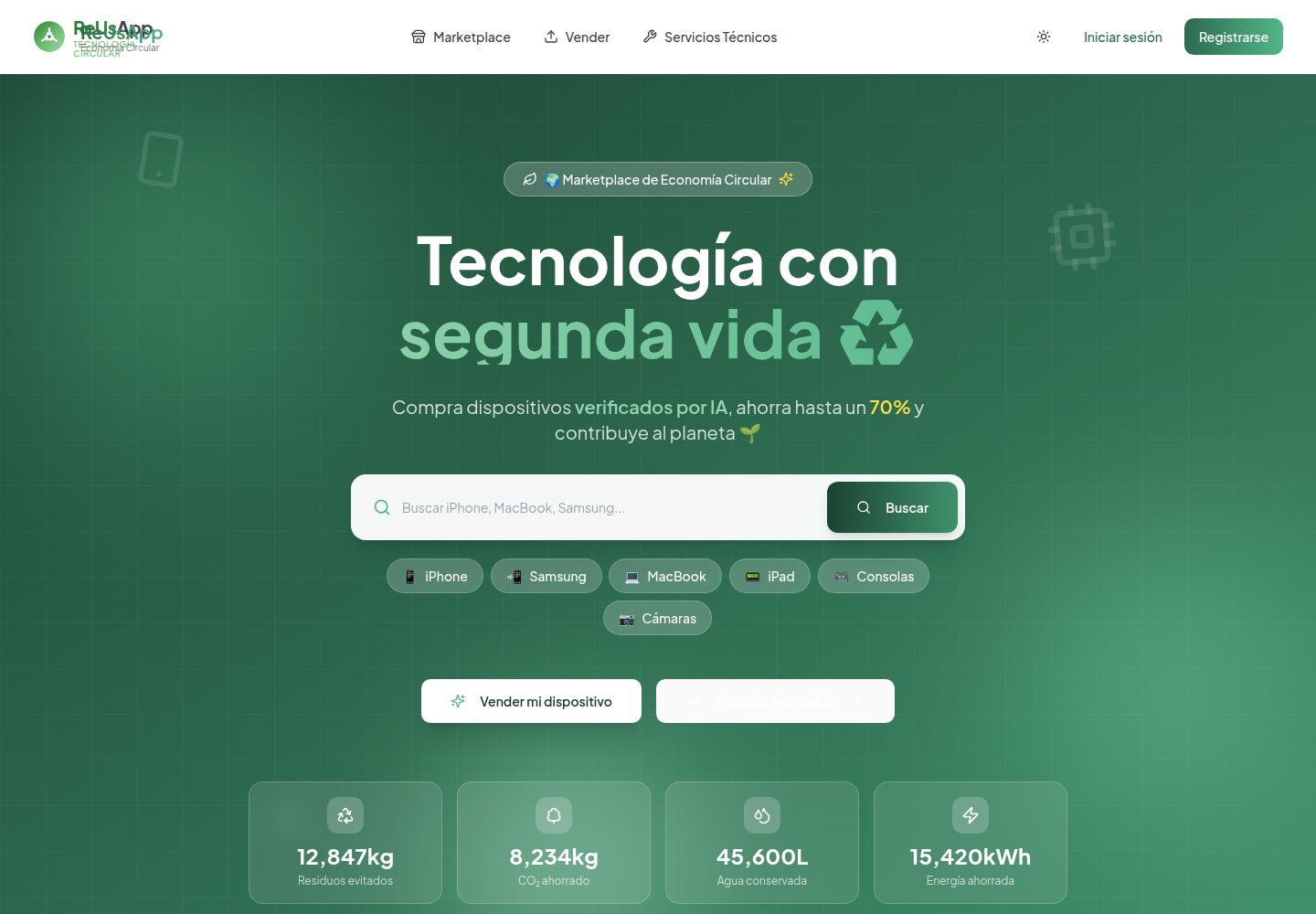 ReUsApp public website screenshot