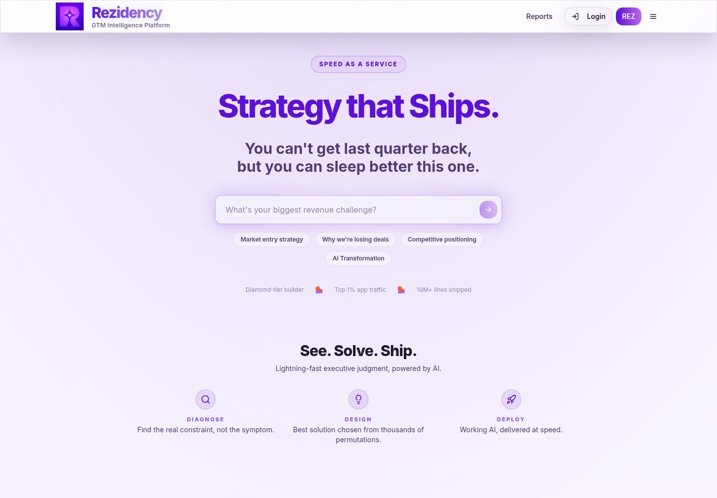 Rezidency public website screenshot