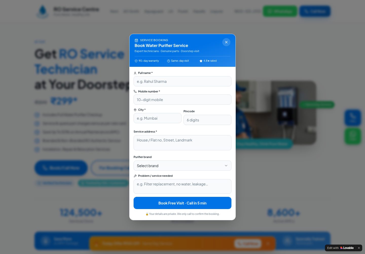 RO Service Centre public website screenshot