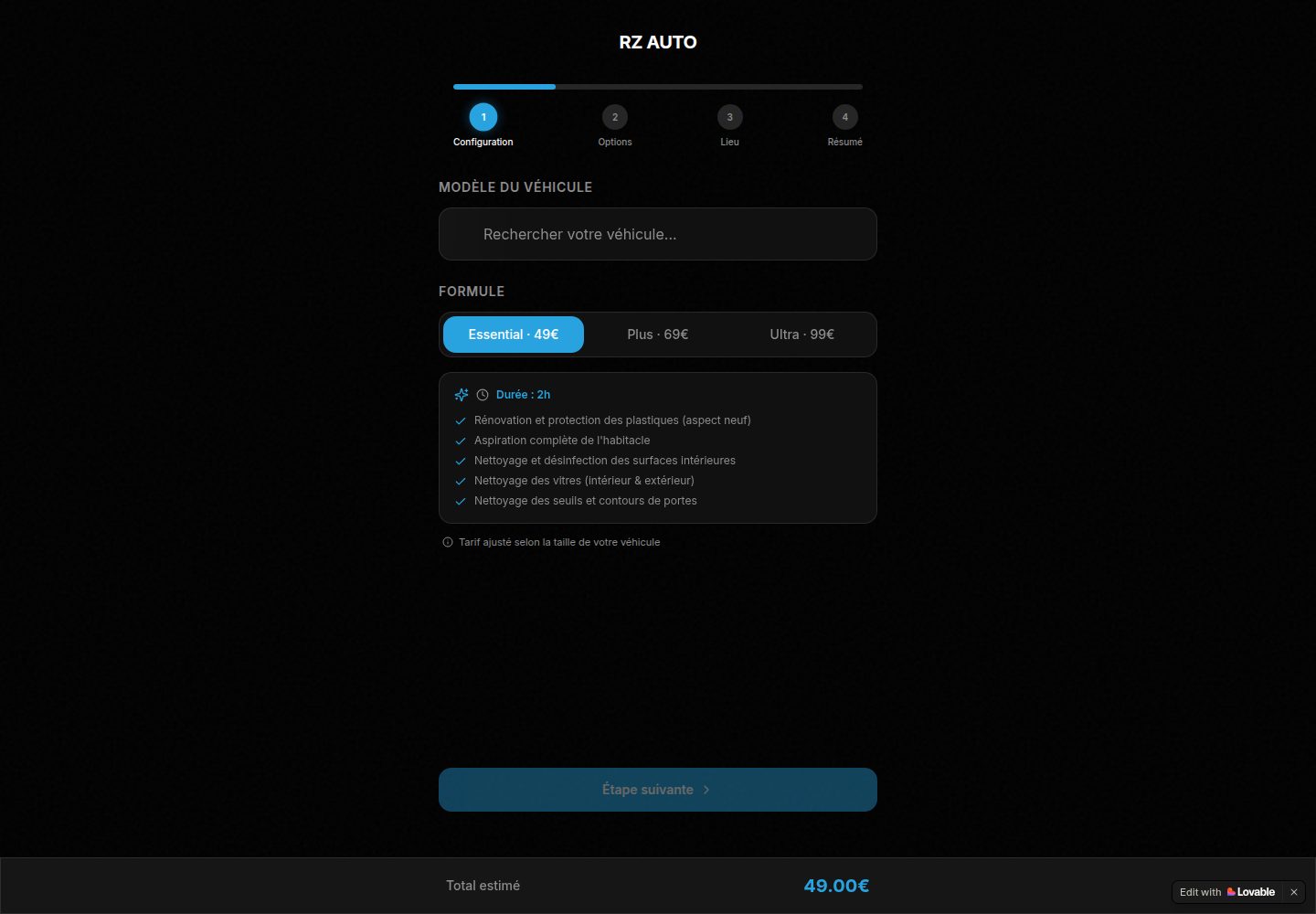 RZ AUTO public website screenshot