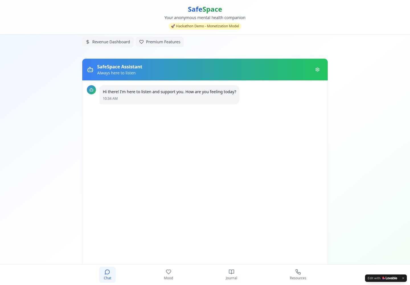 SafeSpace public website screenshot