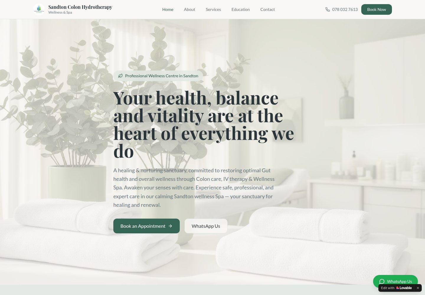 Sandton Colon Hydrotherapy & Wellness Spa public website screenshot