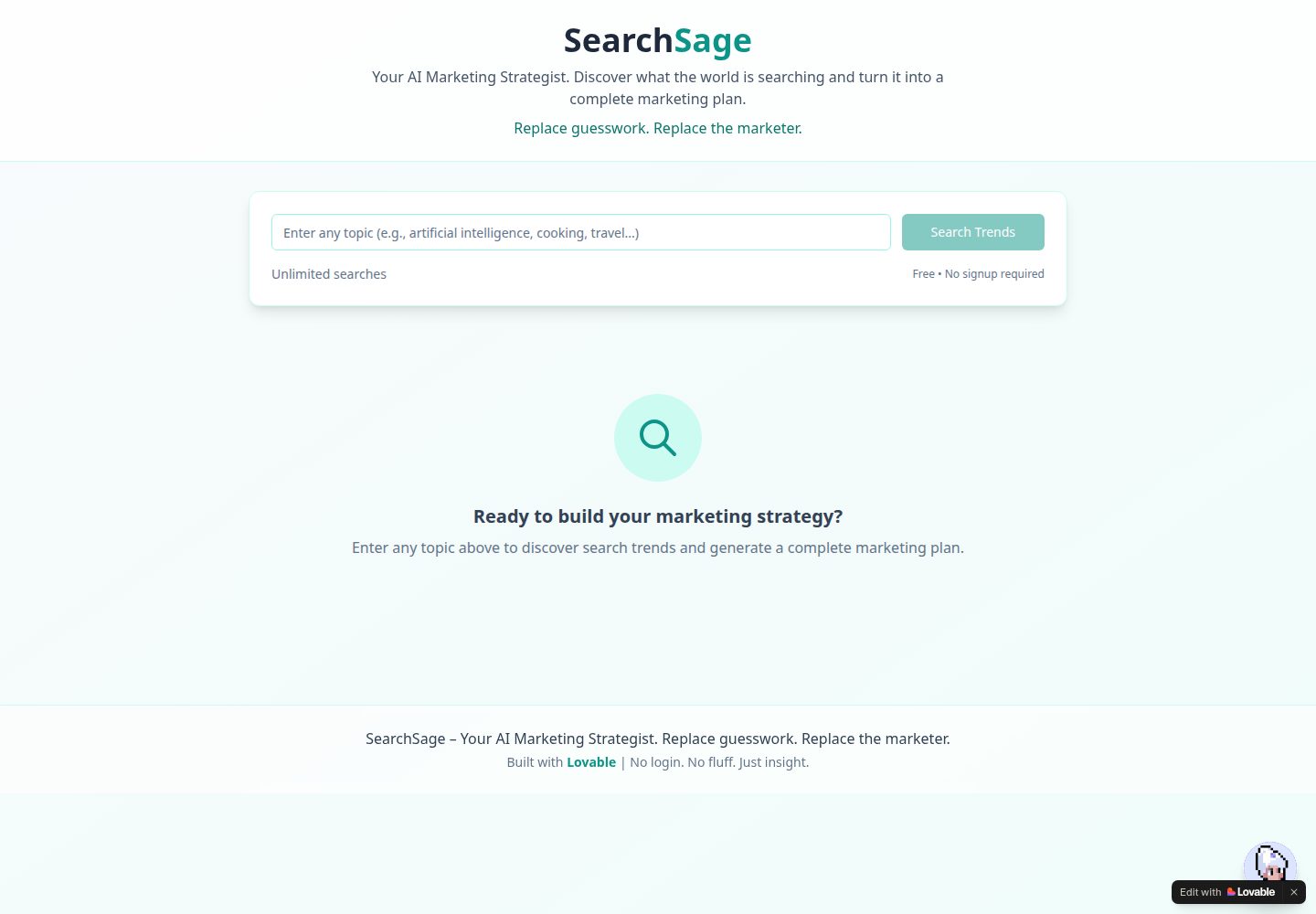 SearchSage public website screenshot