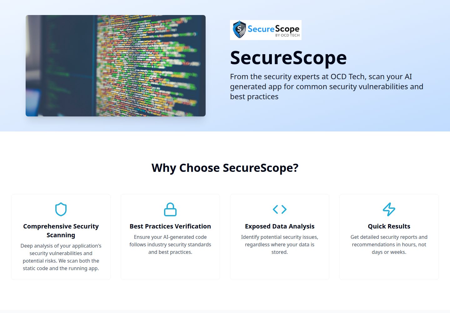 SecureScope public website screenshot