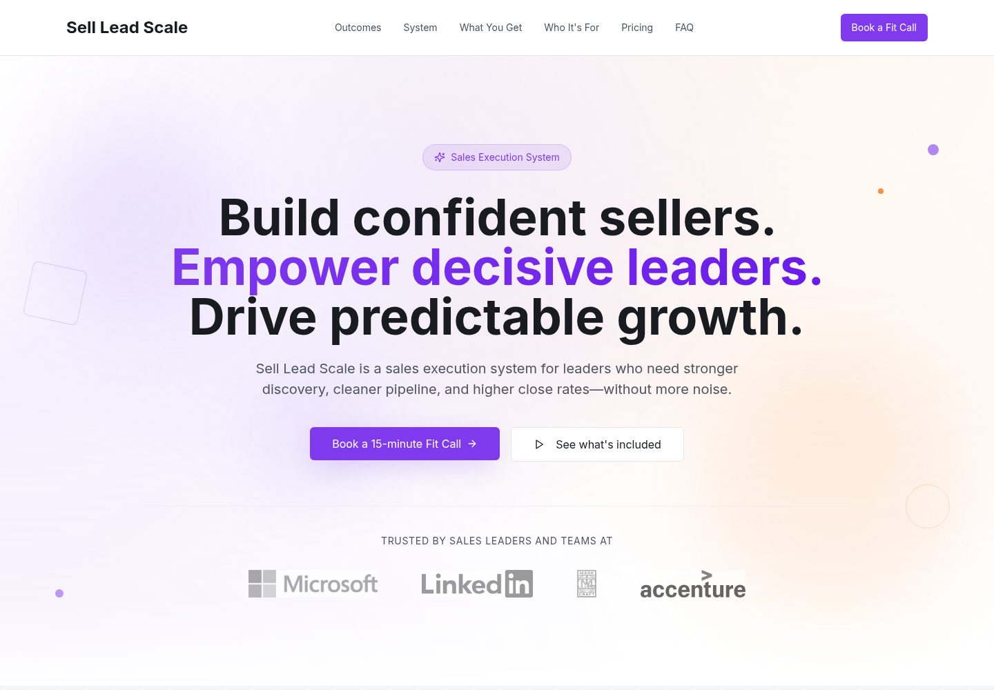 Sell Lead Scale public website screenshot