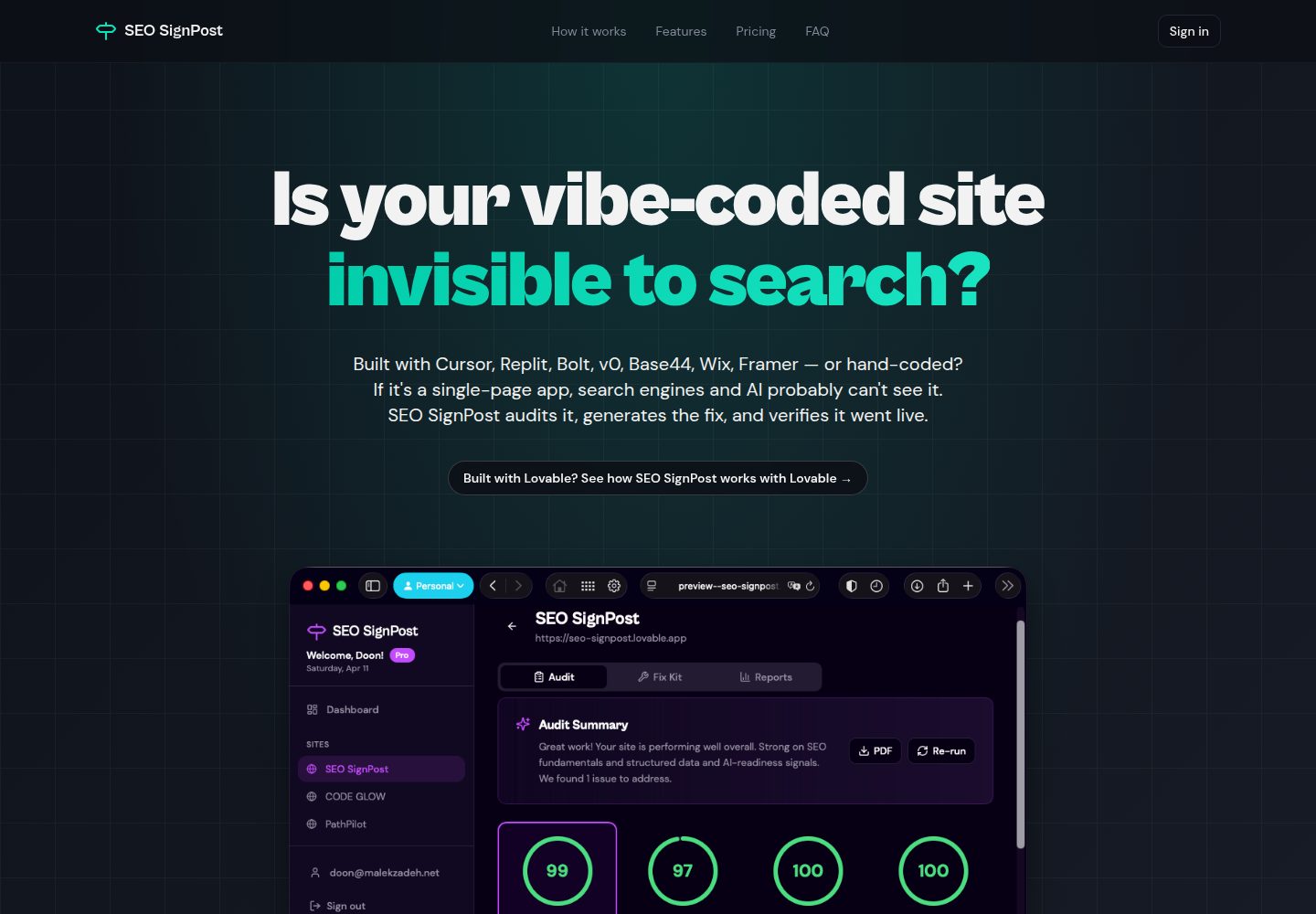 SEO SignPost public website screenshot