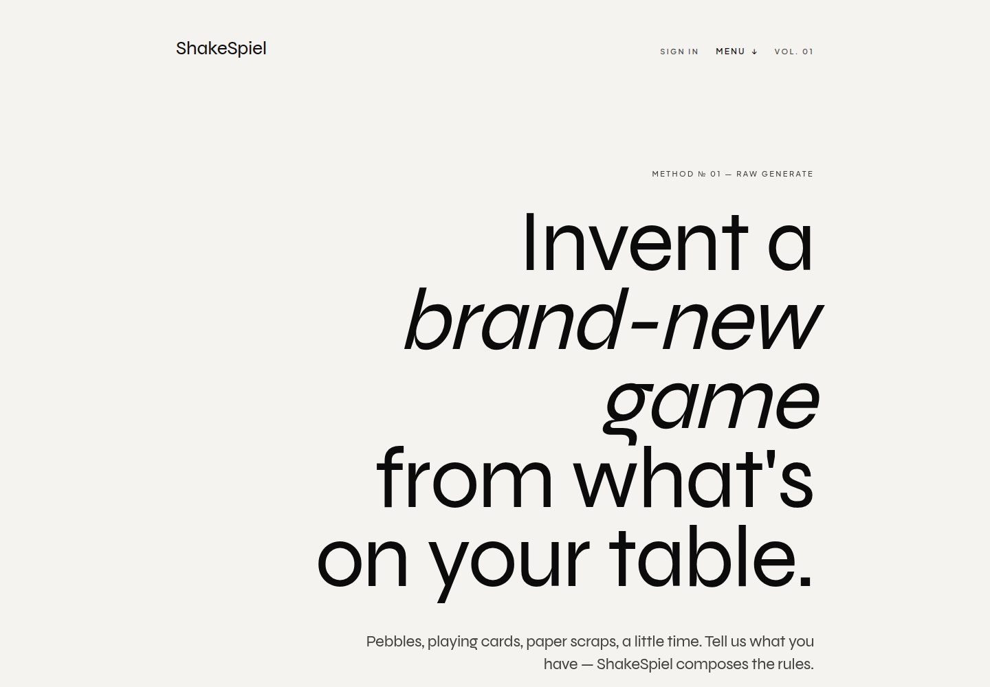 ShakeSpiel public website screenshot