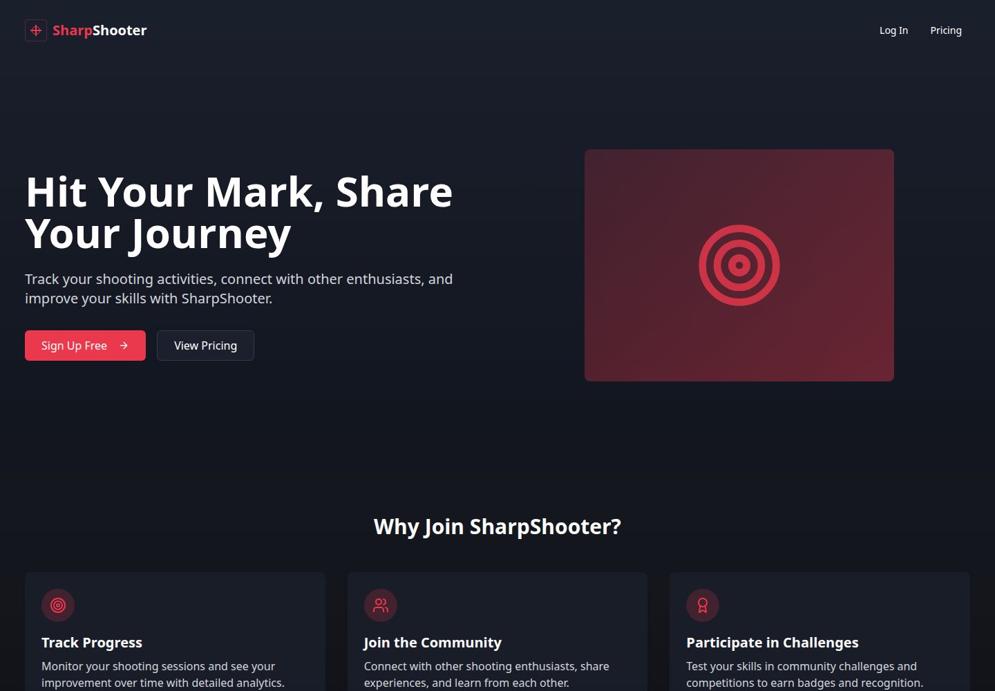 SharpShooter public website screenshot