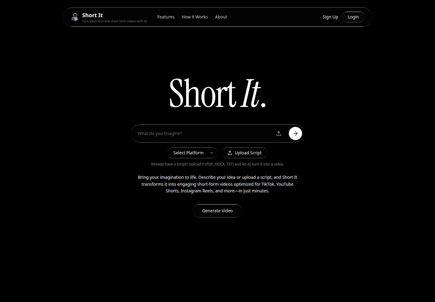 Short It public website screenshot