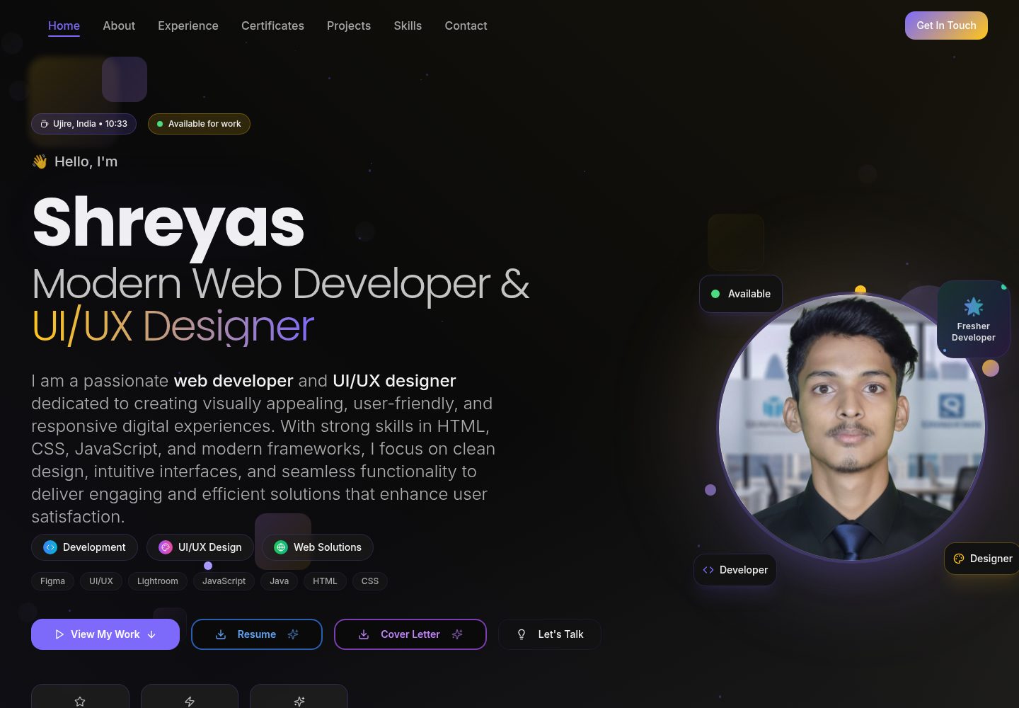 Shreyas public website screenshot