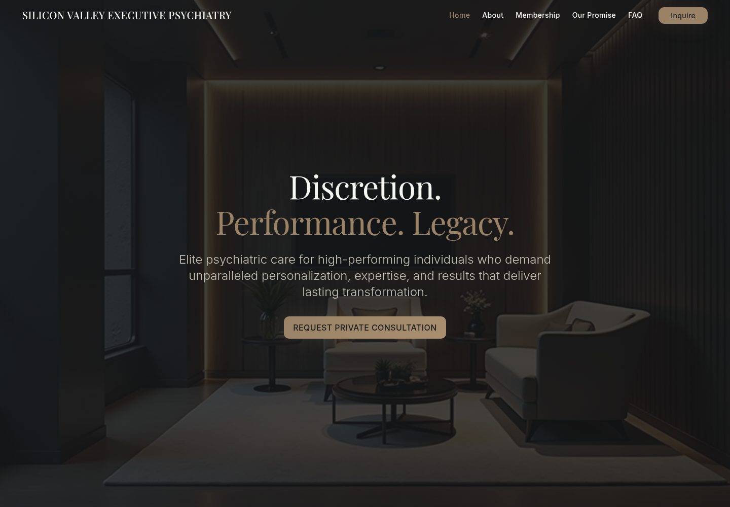 Silicon Valley Executive Psychiatry public website screenshot