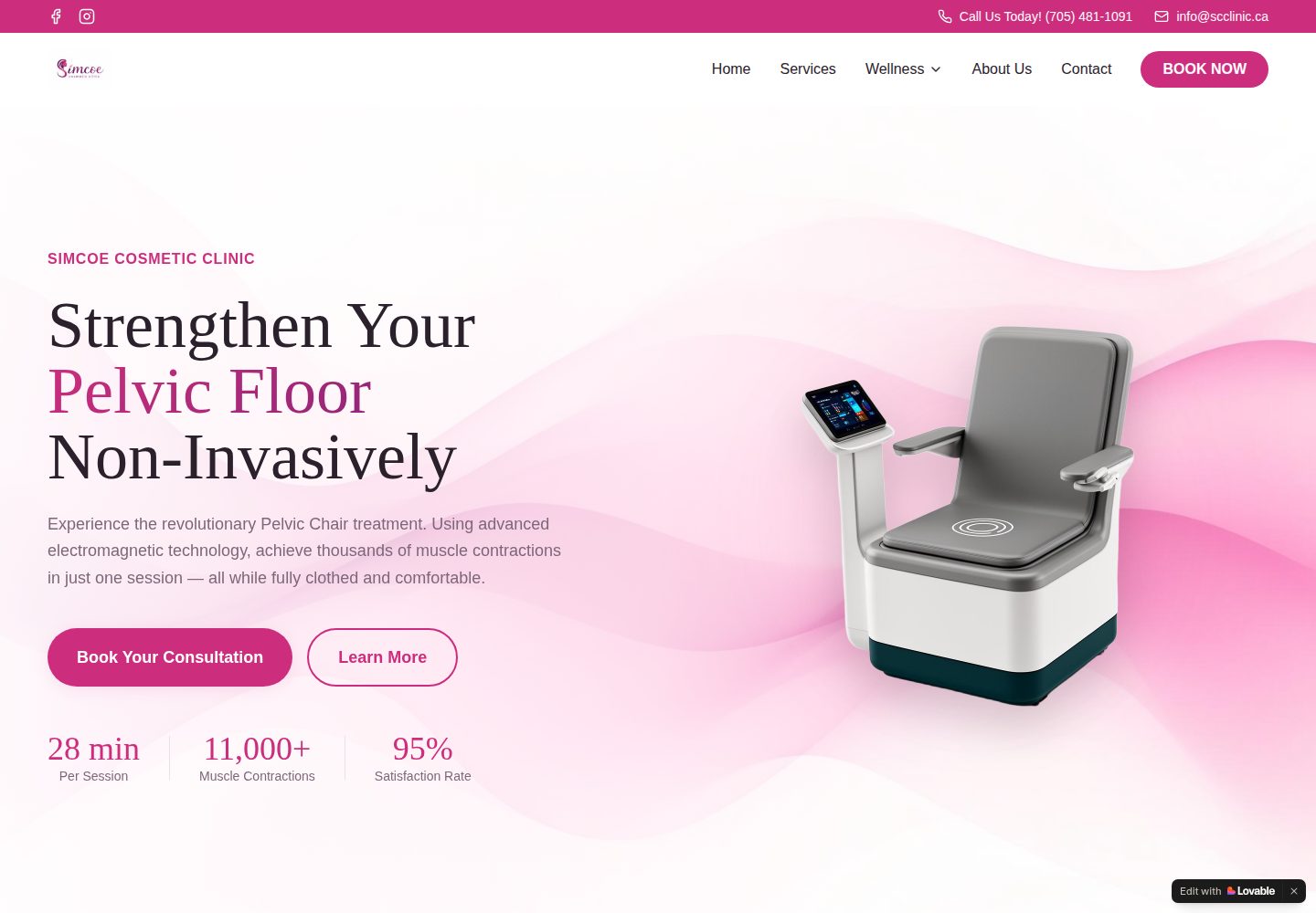 Simcoe Cosmetic Clinic public website screenshot