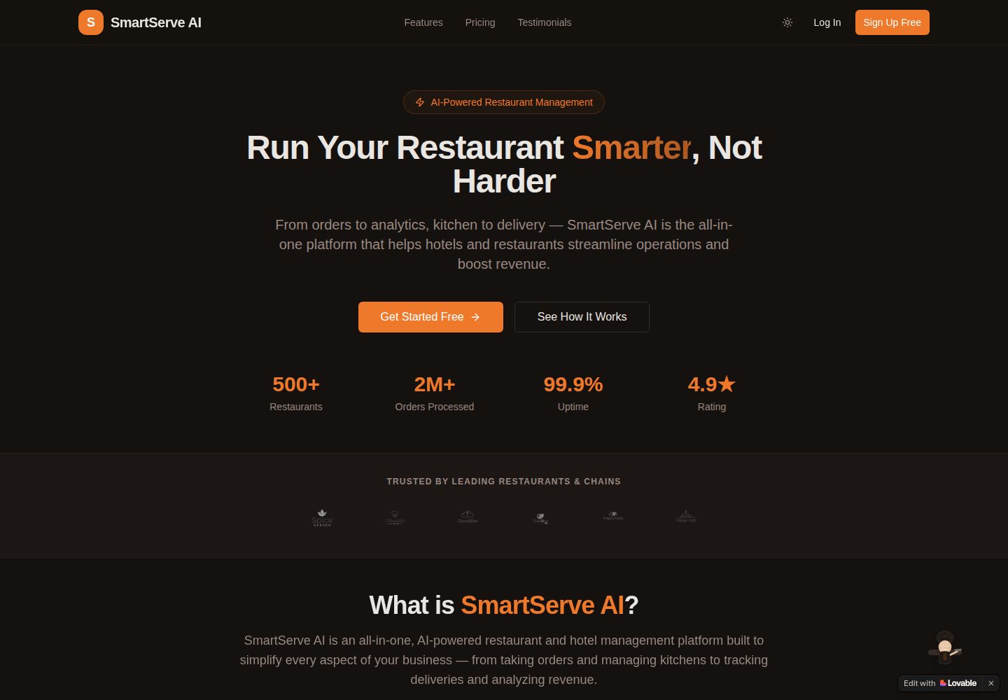 SmartServe AI public website screenshot