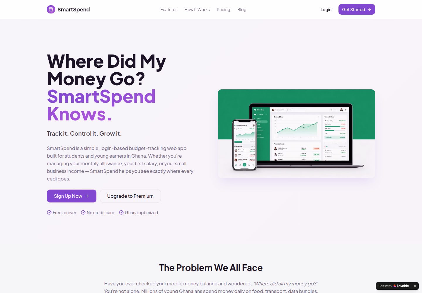 SmartSpend public website screenshot