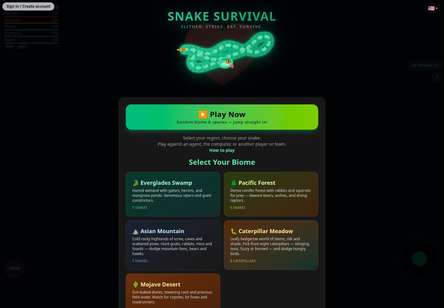 Snake Survival public website screenshot