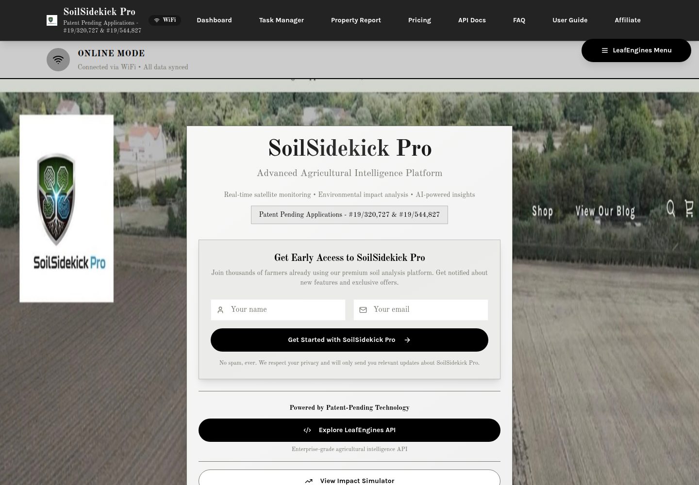 SoilSidekick Pro public website screenshot