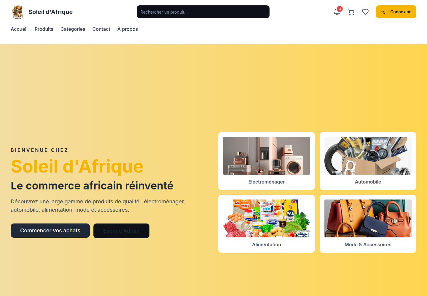 Soleil d'Afrique public website screenshot