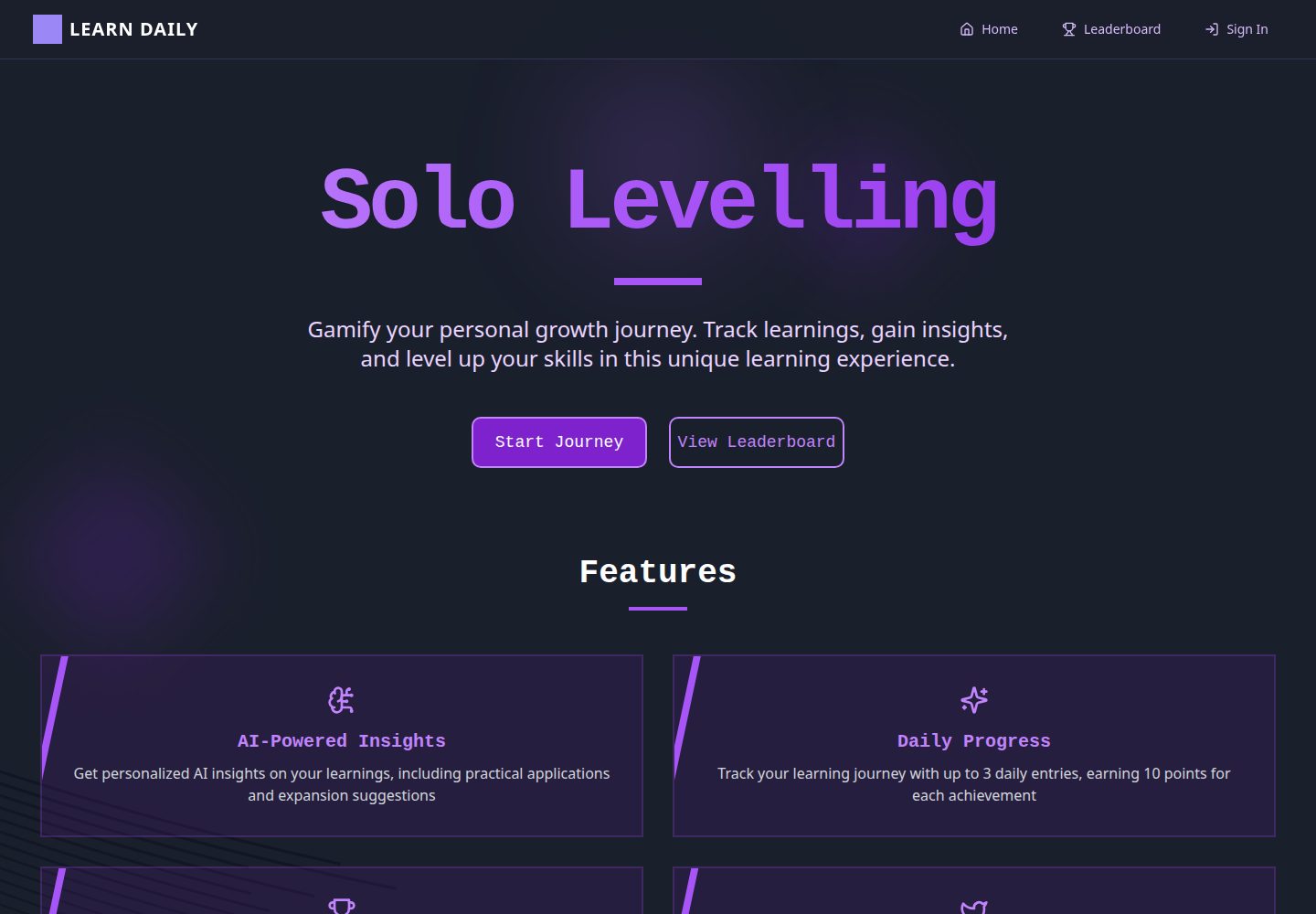 Solo Levelling public website screenshot