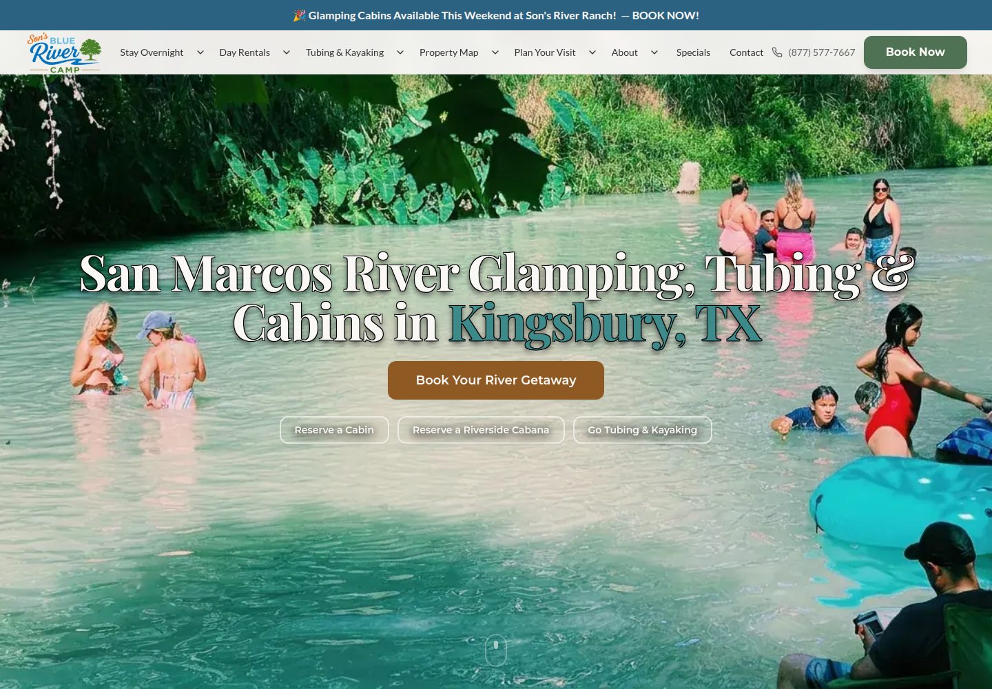 Son's Blue River Camp public website screenshot