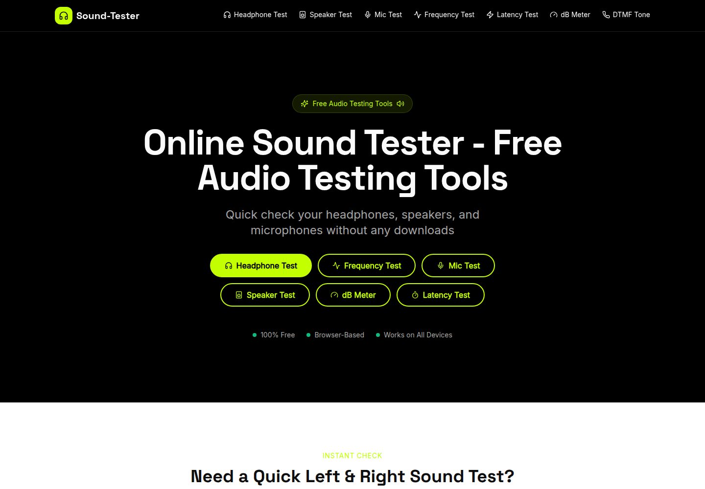 Sound-Tester public website screenshot
