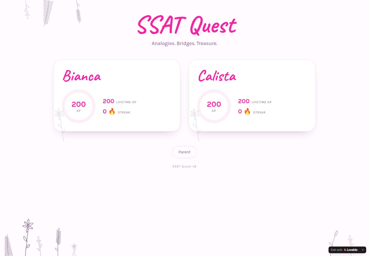 SSAT Quest public website screenshot