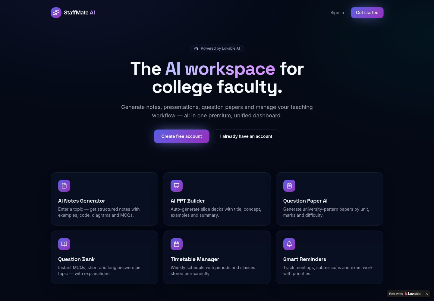 StaffMate AI public website screenshot