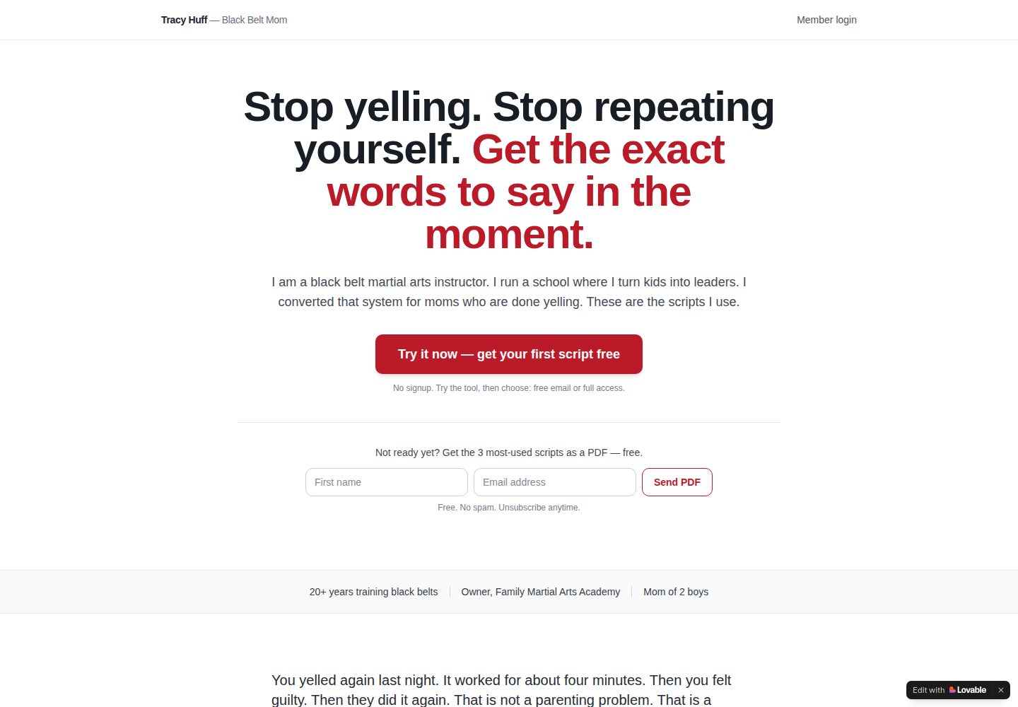 Stop Yelling public website screenshot
