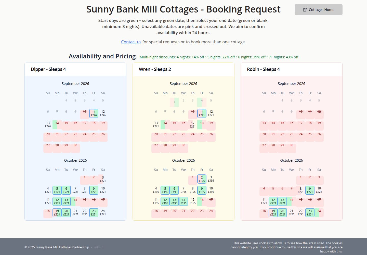 Sunny Bank Mill Cottages public website screenshot