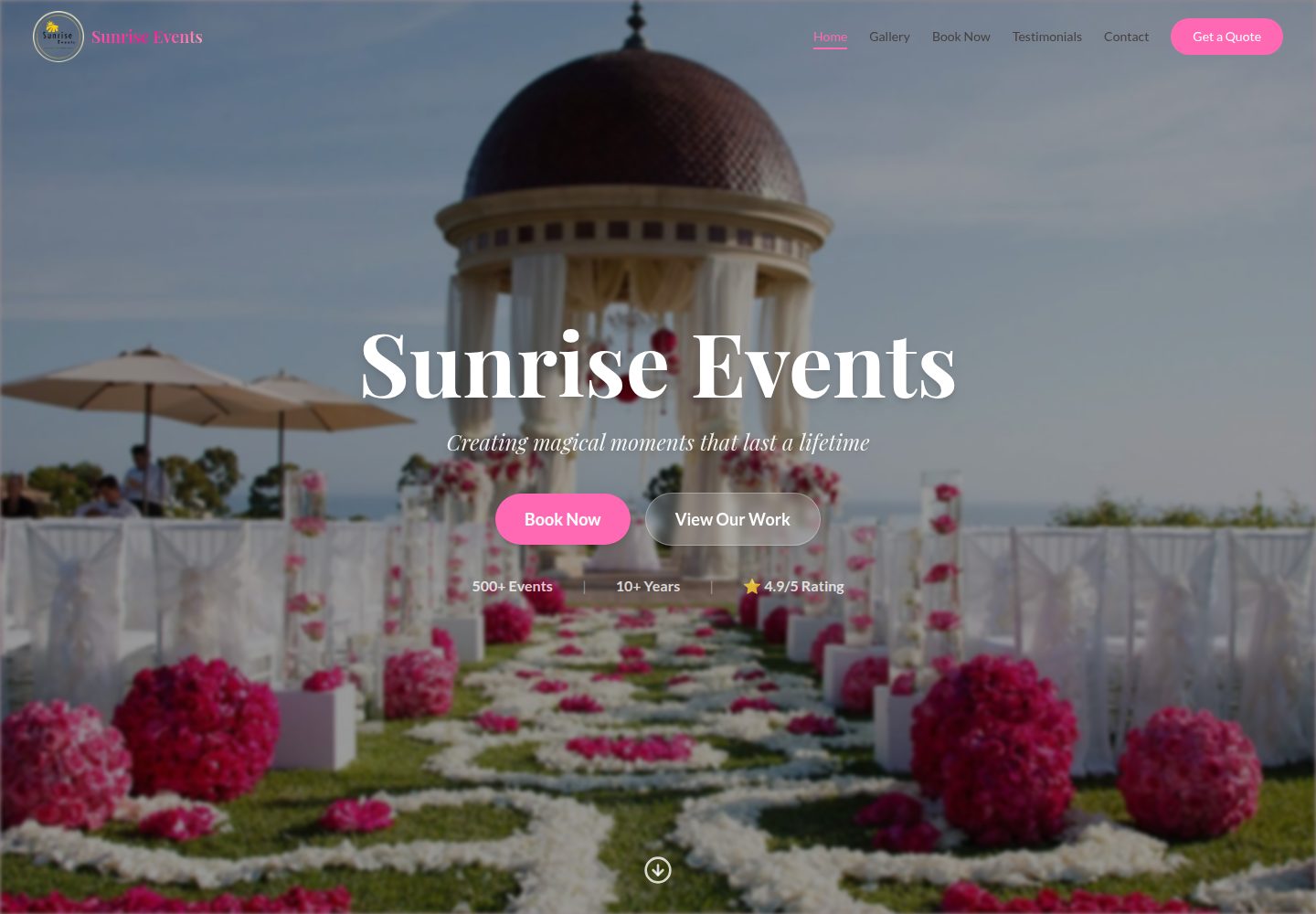 Sunrise Events public website screenshot