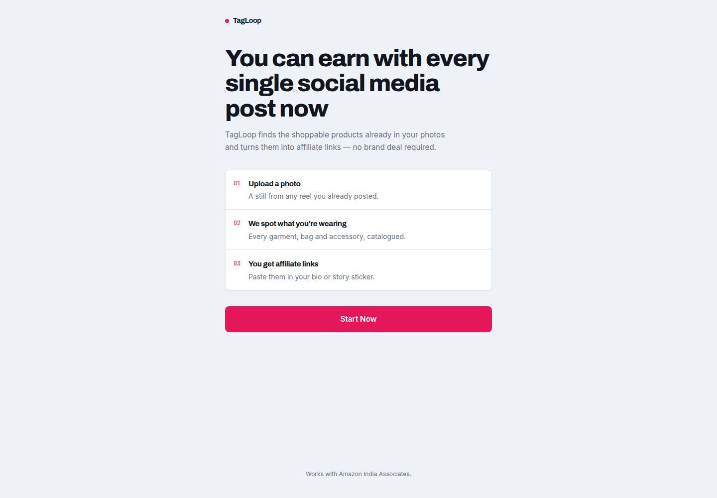 TagLoop public website screenshot