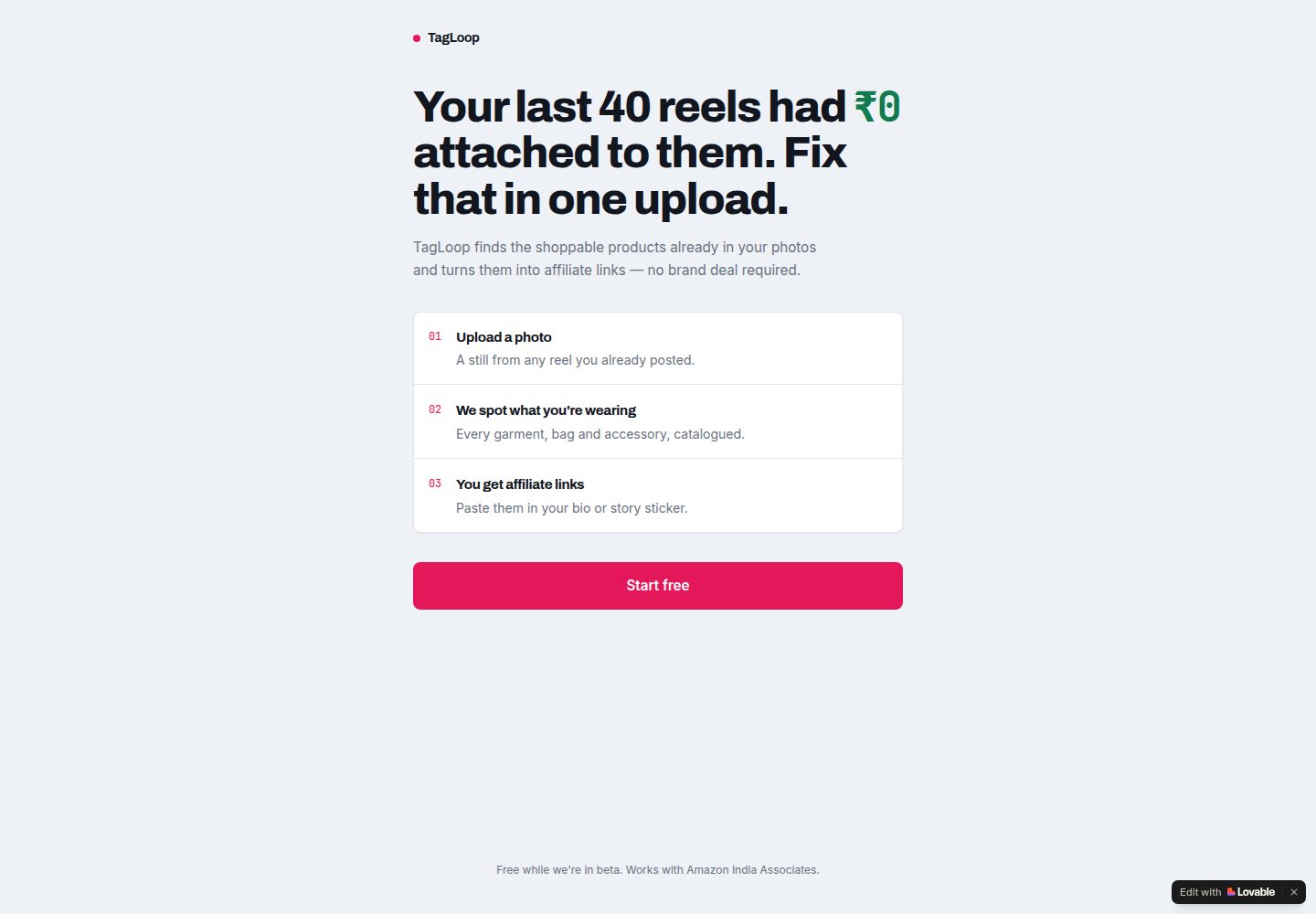 TagLoop public website screenshot