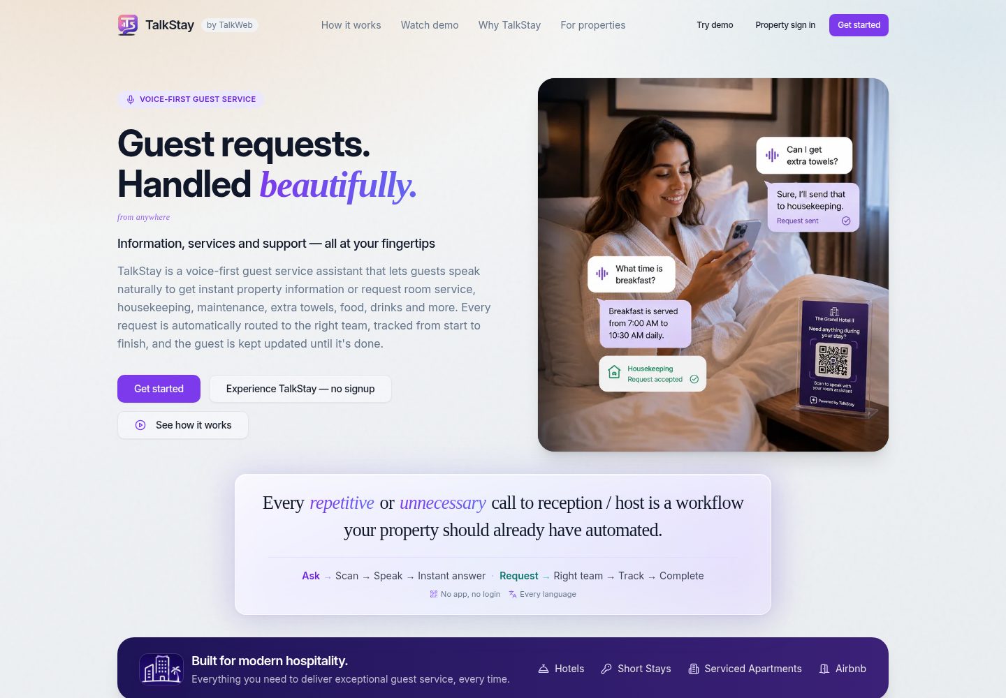 TalkStay public website screenshot