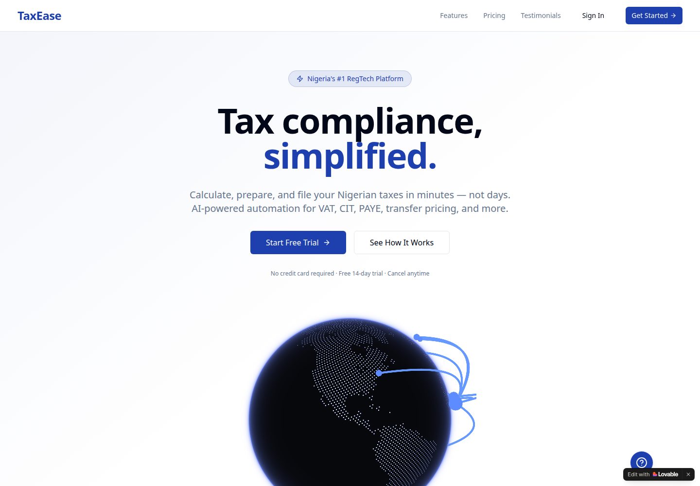 TaxEase public website screenshot