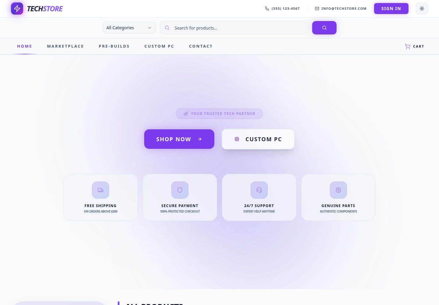 TechStore public website screenshot