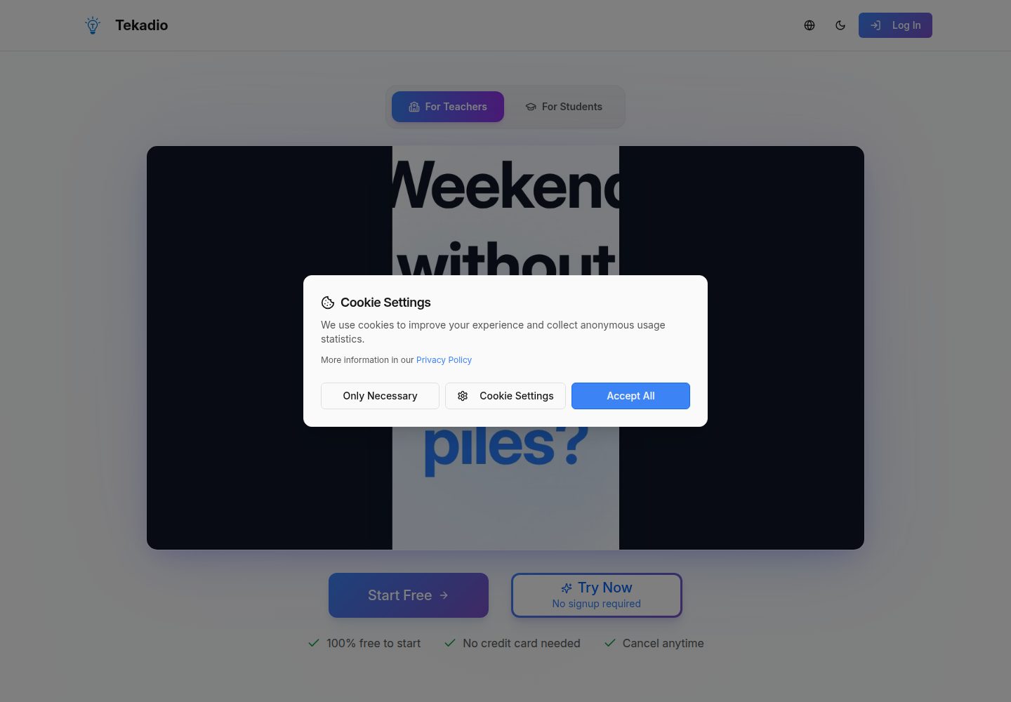 Tekadio public website screenshot